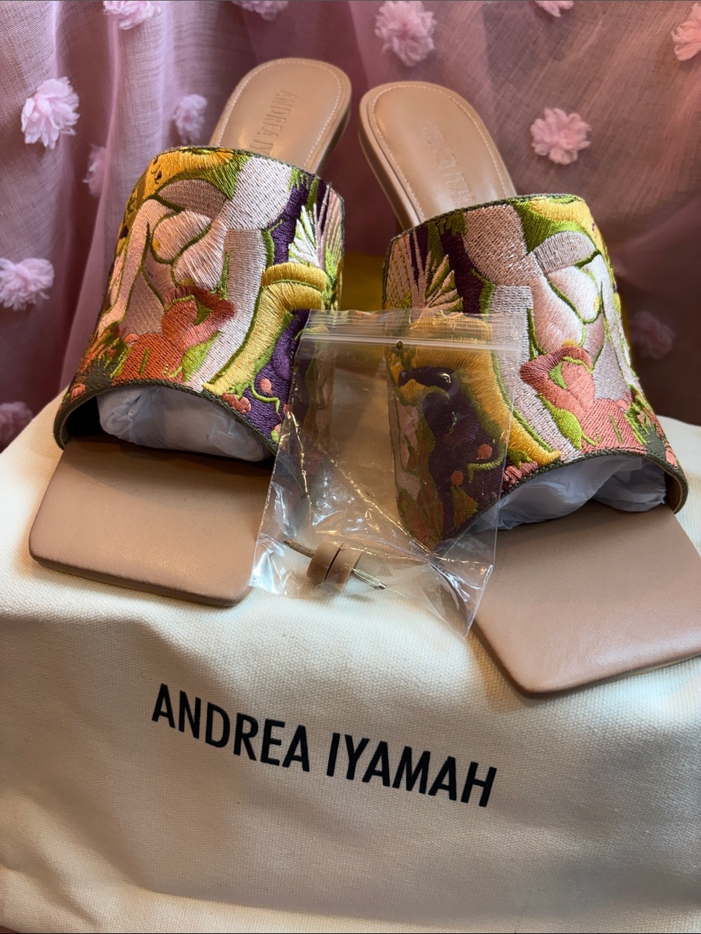 Andrea Iyamah Etena Embroidered Leather Mule Sandals